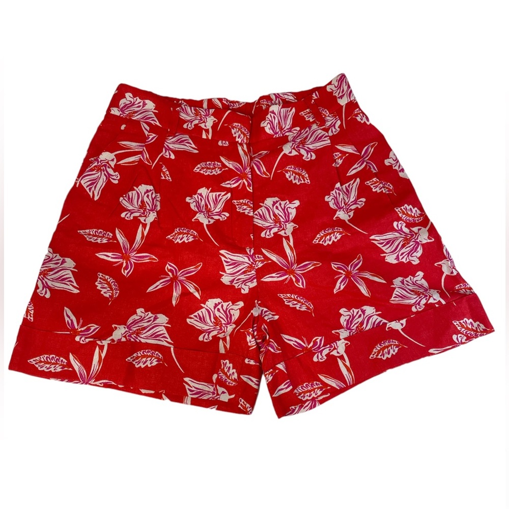 Colorful tropical linen pocketed cuffed Hawaiian breathable high waisted short